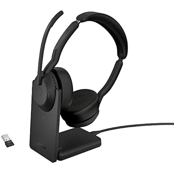 Jabra Evolve2 55 auriculares inalámbricos con base de carga, Air Comfort, cancelación de ruido ANC, compatible con UC, Zoom y Meet - Negro