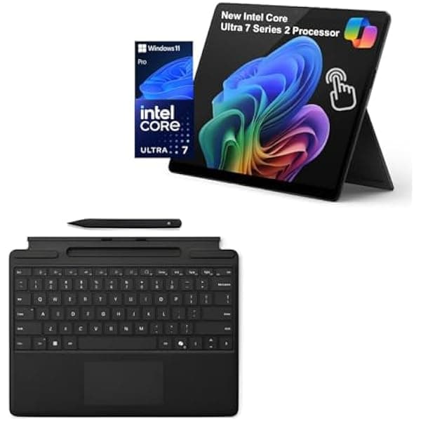 Microsoft Surface Pro 11 2 en 1 Bundle, Teclado Pro y Slim Pen, Copilot+ PC, 13" táctil 600 nits, Intel Ultra 7 266V, 16GB, 512GB, Win 11 Pro