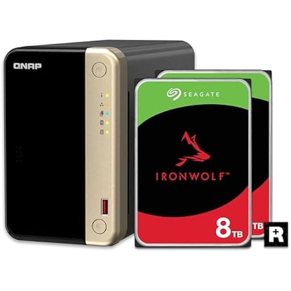 QNAP TS-264 NAS de escritorio 2 bahías alto rendimiento, 8TB, RAID 1 preconfigurado, 8GB RAM, con discos Seagate IronWolf