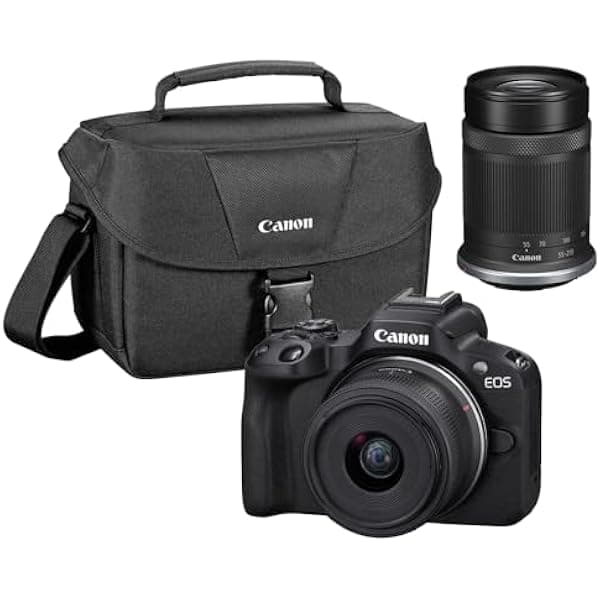 Canon EOS R50 Kit Cámara Mirrorless con Lentes 18-45mm y 55-210mm | Negro con Bolso 200ES