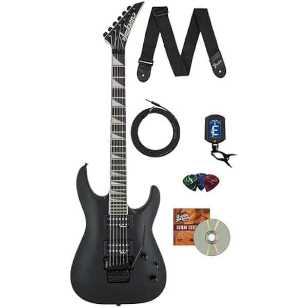 Jackson Dinky Arch Top JS32 DKA Guitarra Eléctrica - Negro Satinado, Combo con Cable, Afinador, Correa, Púas y DVD Austin Bazaar