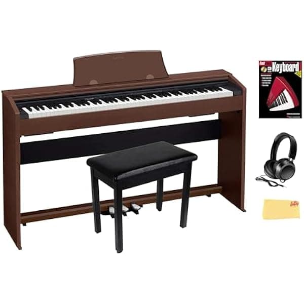 Casio Privia PX-770 Piano Digital Marrón, Kit: banco con mueble, auriculares, libro, lecciones en línea, DVD y paño Austin Bazaar
