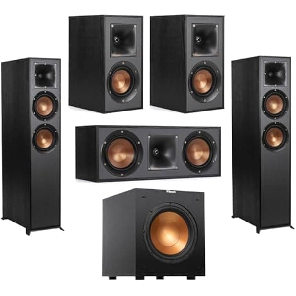 Klipsch Reference R-625FA 5.1 Home Theater, negro, par, paquete con 2 R-41M, R-52C, subwoofer R-100SW 10" 300W