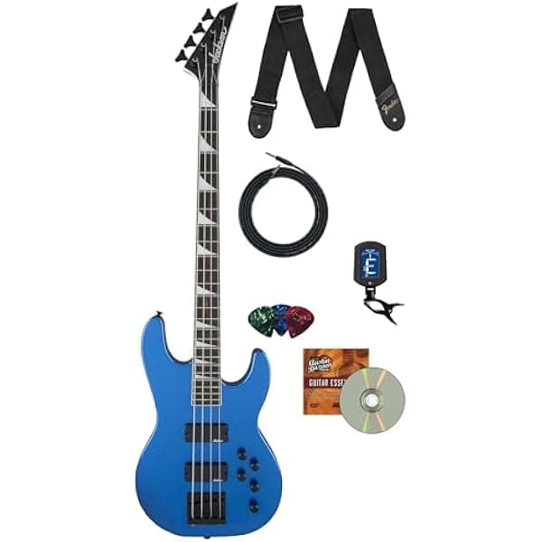 Jackson JS3 Concert Bajo Eléctrico Metallic Blue kit con cable, afinador, correa, púas y DVD instructivo Austin Bazaar