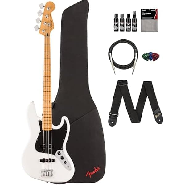 Fender Player II Jazz Bass Bajo Eléctrico Blanco Polar Pack: Funda, Correa, Cable, 3 Púas y Kit de Limpieza