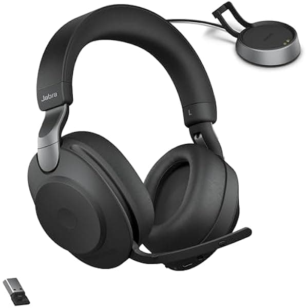 Jabra Evolve2 85 LINK380A auriculares inalámbricos con cancelación de ruido, estéreo, USB-A, base de carga, MS Teams, negro