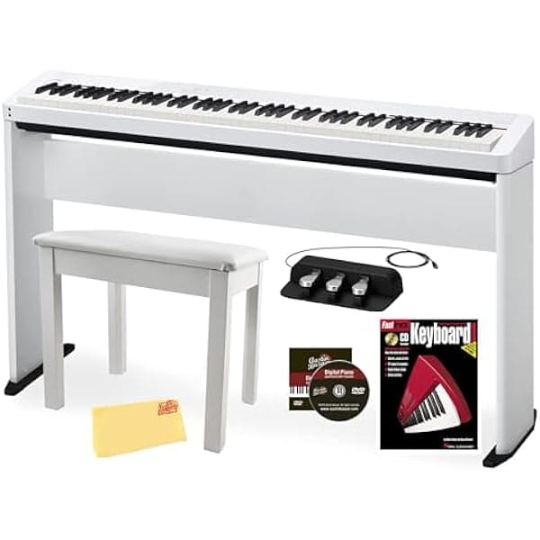 Casio Privia PX-S1100 Piano Digital 88 Teclas Blanco Portátil, Combo con Soporte CS-68, Pedal SP-34, Banco y Accesorios