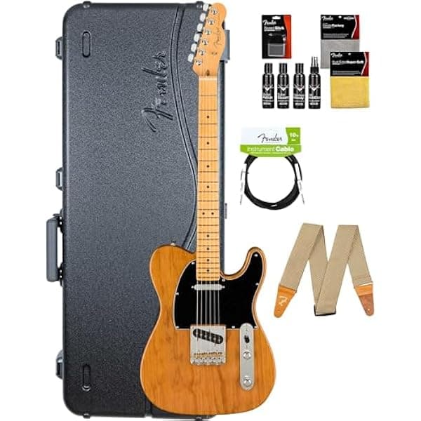 Fender American Professional II Telecaster - Pino Tostado Paquete con Estuche, Correa, Cable y Kit de Limpieza