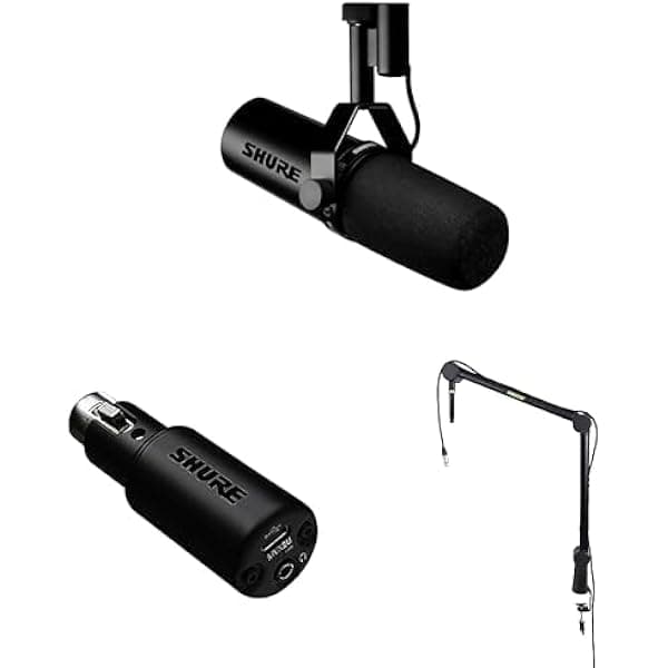Shure SM7dB micrófono dinámico con preamplificador, conectividad USB y XLR, MVX2U + brazo Gator Boom