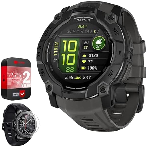 Garmin Instinct 3 50 mm - Smartwatch GPS Outdoor AMOLED, Negro, 010-03020-00, Pack con Protector de Pantalla y Protección 2 Años