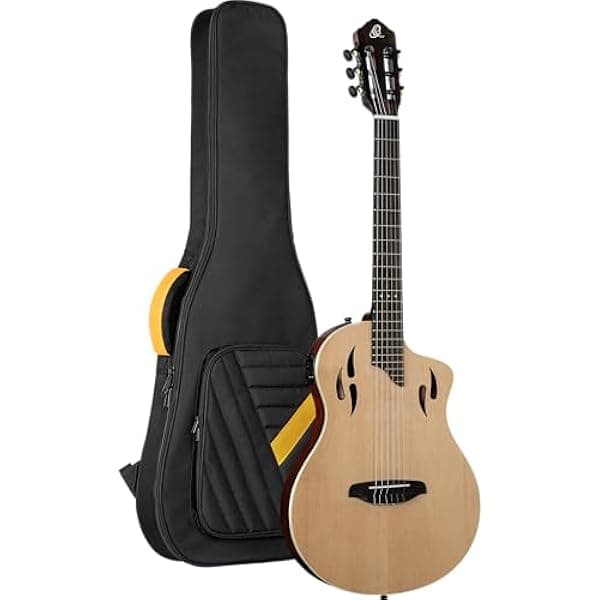 Ortega Guitars Serie TourPlayer RTPSTD-NAT guitarra clásica electrificada nylon crossover cuerpo delgado con funda
