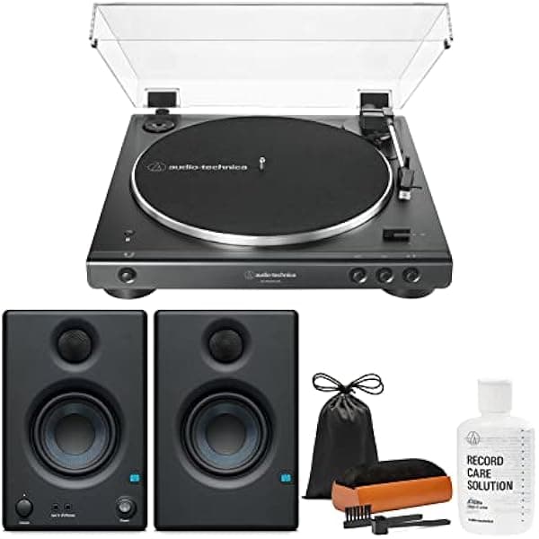 Audio-Technica AT-LP60X Tocadiscos Bluetooth USB vinilo con Monitores Bluetooth PreSonus Eris E3.5 y Kit de Limpieza (4 piezas)