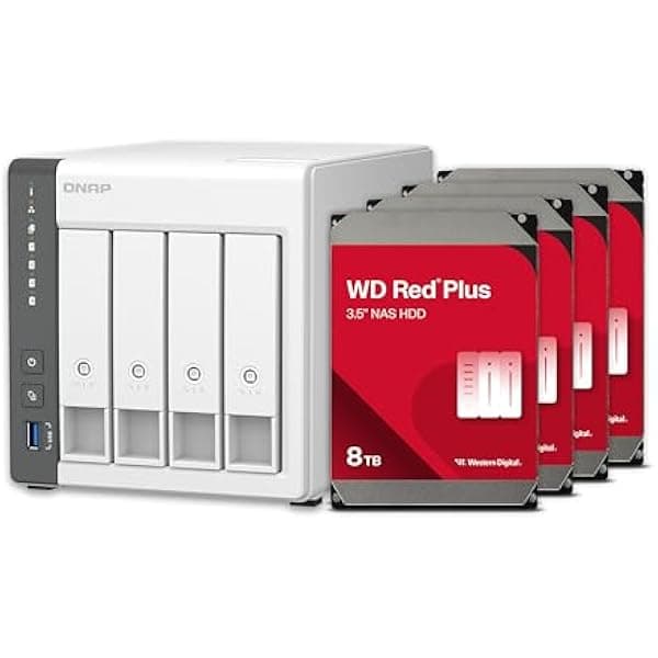 QNAP TS-433-4G-48WD-US NAS 4 bahías 24TB, RAID 5 preconfigurado, HDD WD Red Plus, puertos 2.5GbE