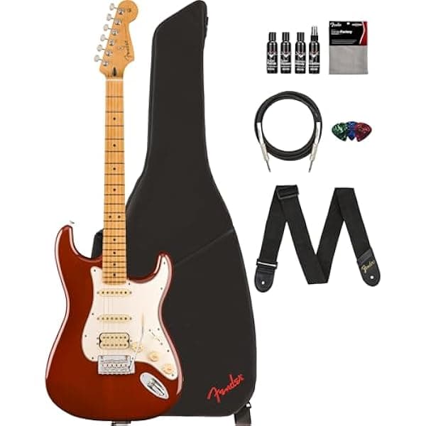 Fender Player II Stratocaster HSS Transparent Mocha Burst, Paquete con Funda (Gig Bag), Correa, Cable, 3 Púas y Kit de Limpieza