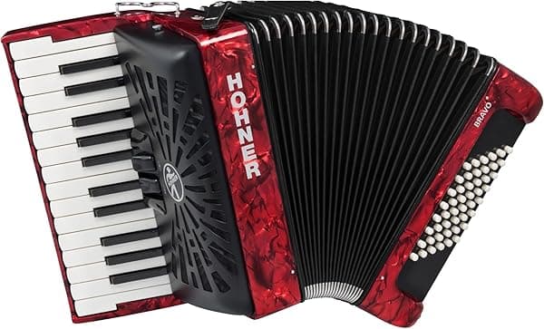 Hohner Bravo II 48 Acordeón Cromático de Teclas Piano (Rojo) 619082