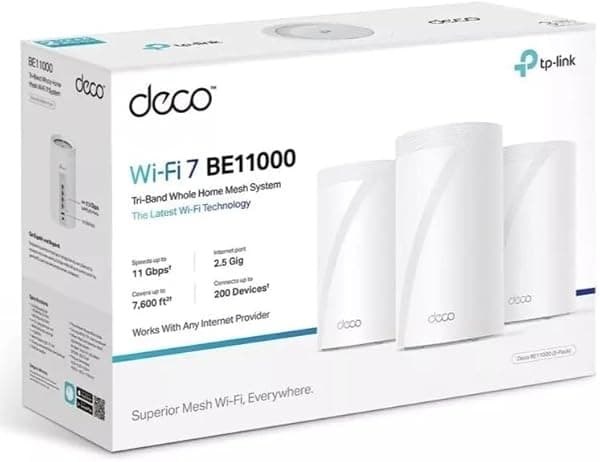 TP-Link Deco BE11000 Sistema Wi-Fi 7 Mesh de Alto Rendimiento para Todo el Hogar (Pack de 3) - Blanco