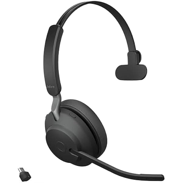 Jabra Evolve2 65 UC Auricular Inalámbrico con Link380c, Mono, Negro - Auricular Bluetooth Inalámbrico para Llamadas y Música, 37 Horas de Batería, Cancelación Pasiva de Ruido 26599-889-899