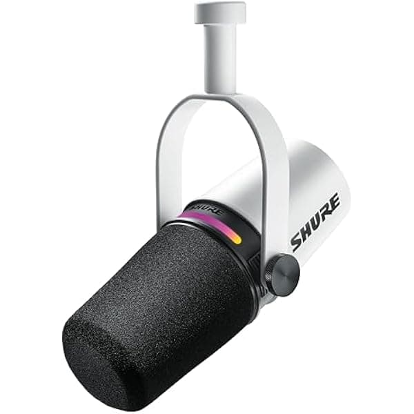 Shure MV7+ Micrófono Dinámico para Podcast. Certificado OBS, Audio Mejorado, Panel Táctil LED, Salidas USB-C y XLR, Modo Auto Nivel, Filtro Antipop Digital, Efectos de Reverberación, Podcasting, Streaming, Grabación - Blanco MV7+-W