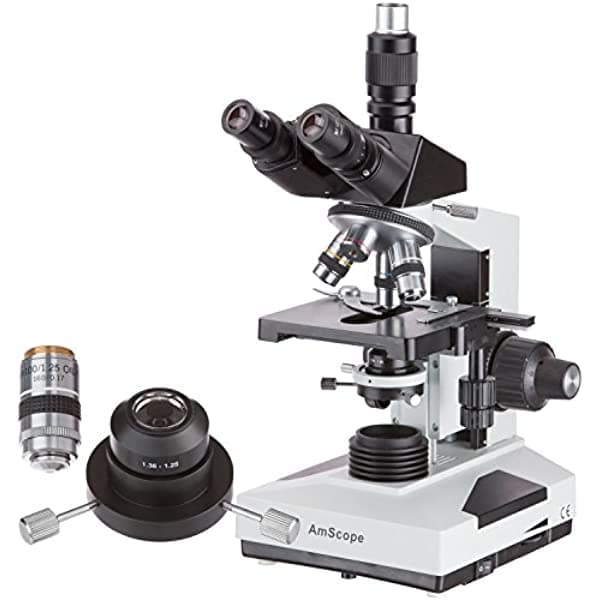 AmScope T490B-DKO-IRIS 40X-2000X Trinocular Compound Darkfield Microscope with Oil Condenser and 100X Iris Objective