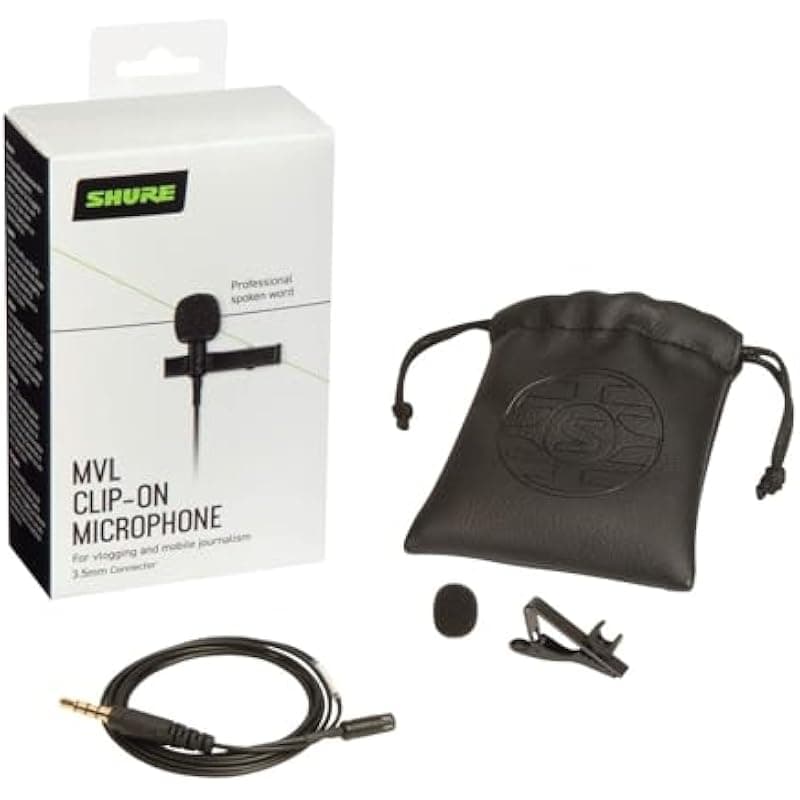 Shure MVL Lavalier Micrófono for iPhone & Tablet - External Clip On Mini Lapel Mic for Video Recording & Vlogging with 3.5mm Connector, Windscreen, Mount & Carrying Pouch MVL-3.5MM