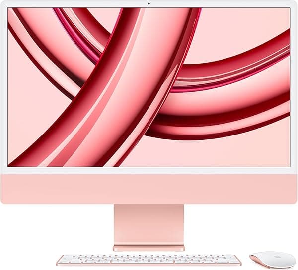 Apple iMac 2023 - All-in-One con chip M3, CPU 8 núcleos, GPU 10 núcleos, 24" Retina, 8GB RAM, 512GB SSD, accesorios. Compatible iPhone/iPad; Rosa MQRU3LL/A