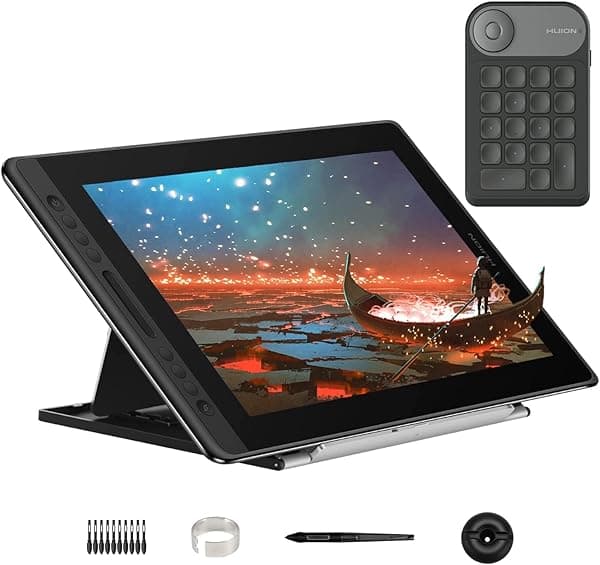 HUION KAMVAS Pro 16 - Tableta de dibujo gráfico con pantalla de inclinación totalmente laminada, sin batería, lápiz táctil, soporte ajustable, funciona con Windows, Mac y Linux, pantalla de bolígrafo