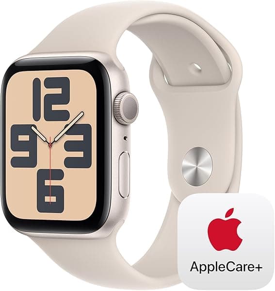 Apple Watch SE GPS 1.732 in Starlight - Caja de aluminio con correa deportiva Starlight, S/M con AppleCare+ (2 años)