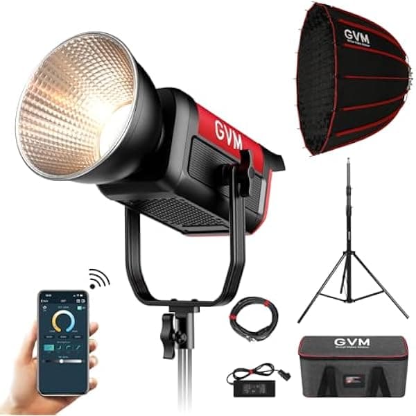 GVM - Kit de luz de video de 200 W, estudio de luz de video LED para red de malla Bluetooth/control DMX, 45400lux/3.3 ft kit de iluminación continua para grabación de películas, 12 efectos de iluminación, 2700K-6800K Video Ligh Kit