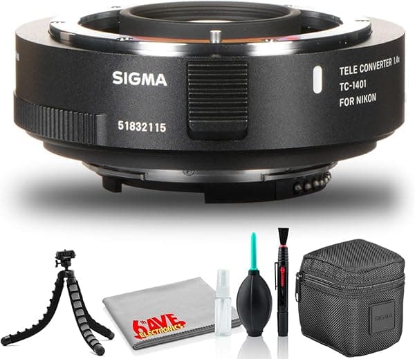 Sigma TC-1401 1.4X Teleconvertidor para Nikon F Bundle con estuche de transporte, trípode flexible y kit de limpieza 6Ave 879306-01