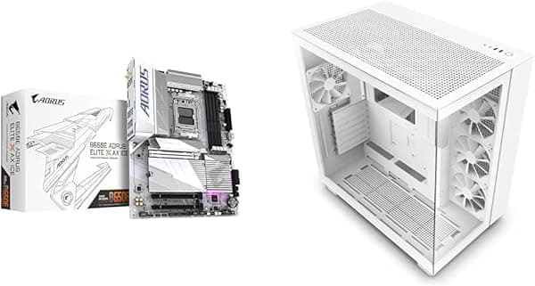 GIGABYTE B650E AORUS Elite X AX ICE AM5 ATX Motherboard y NZXT H9 Flow ATX Mid-Tower PC Gaming Case Bundle