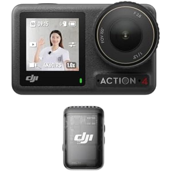 DJI Osmo Action 4 Combo estándar + transmisor de micrófono 2 (negro sombra), cámara de vlogging con sensor de 1/1.3 pulgadas, 360º HorizonSteady, voces cristalinas, adecuada para viajes, deportes