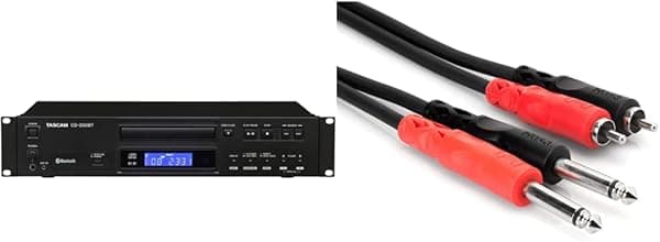 Tascam CD-200BT Reproductor de CD profesional para montaje en rack con Bluetooth inalámbrico y Hosa CPR-202 Dual 1/4" TS a Dual RCA Stereo Interconnect Cable, 6.6 ft