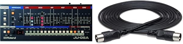 Roland Módulo de sonido JU-06A con 8 parches + 8 bancos y cable MID-315BK de 5 pines DIN a 5 pines MIDI DIN de 5 pines, 15 pies