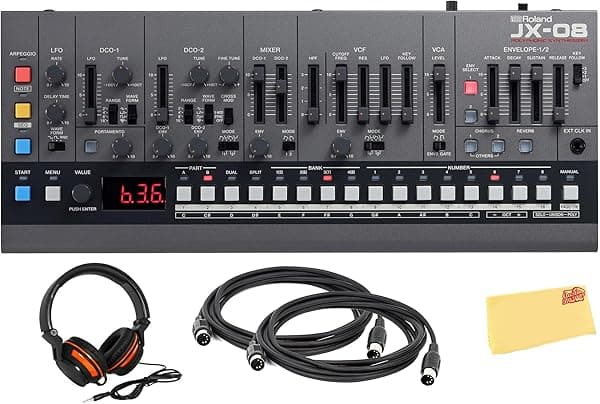 Roland Paquete de módulo de sonido JX-08 con cable MIDI, auriculares y paño de pulido de Austin Bazaar AUS-JX-08-COMBO-STD