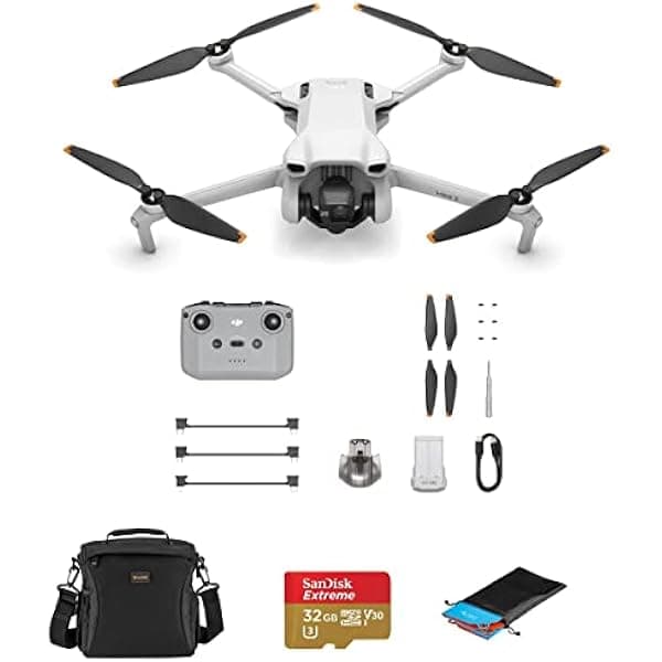 DJI Mini 3 Drone con control remoto RC-N1, bundle con tarjeta microSD de 32 GB, bolso de hombro y plataforma de aterrizaje