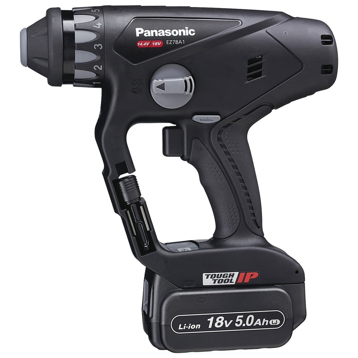 Panasonic EZ78A1LJ2G-B Charging Multi-Hammer Dual (14.4V/18V) Driver Function, 18V Large Capacity 5.0Ah Battery Pack x 2, Charger, Case, Dust Collecting Cup Included, Black