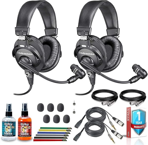 Audio-Technica Auriculares estéreo de transmisión BPHS1 (paquete de 2) con dos cables XLR de 10 pies, kit de limpieza, paquete de 6 bridas reutilizables y garantía extendida de 1 año