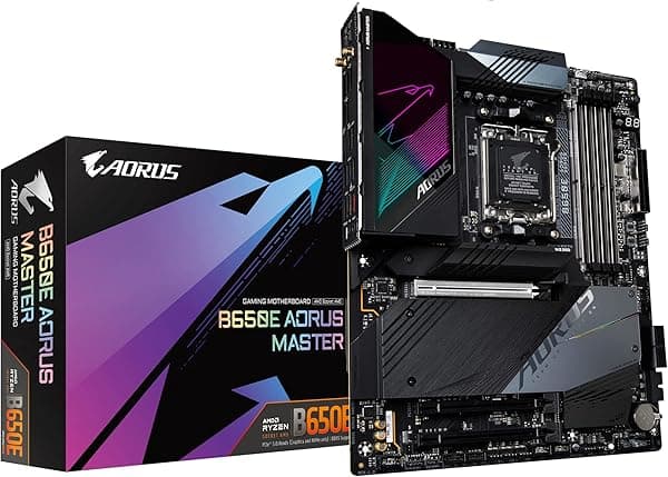 GIGABYTE B650E AORUS Master - Tarjeta madre para juegos compatible con AM5/ LGA1718/ AMDB650/ ATX/DDR5/QuadM.2/PCIe 5.0, USB 3.2 Gen2X2 Tipo-C/AMD WiFi 6E/Intel 2.5GbE LAN/Q-Flash Plus/EZ-Latch Plus