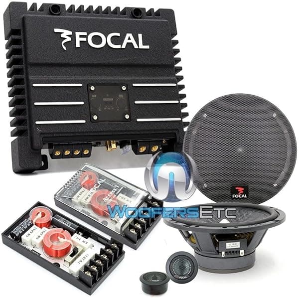 Focal Pkg 165A1 6.5" 120 vatios Sistema de altavoces componentes de 2 vías + SOLID2 Negro 2 canales 200W RMS amplificador de potencia
