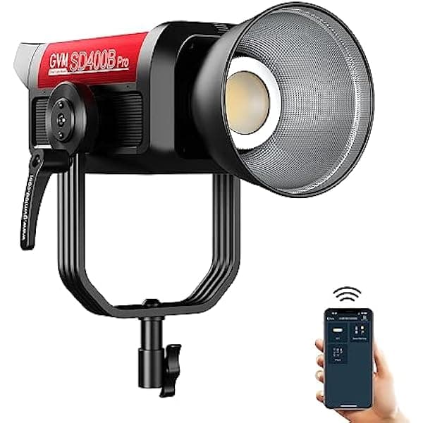 GVM Pro 400B - Luz de video LED de 400 W, montaje Bowens, CRI97+, temperatura de color 2700-6800K, 14500lux/㎡, control de aplicación, cubierta estándar de 45°, consola dedicada GVM-PRO-SD400B