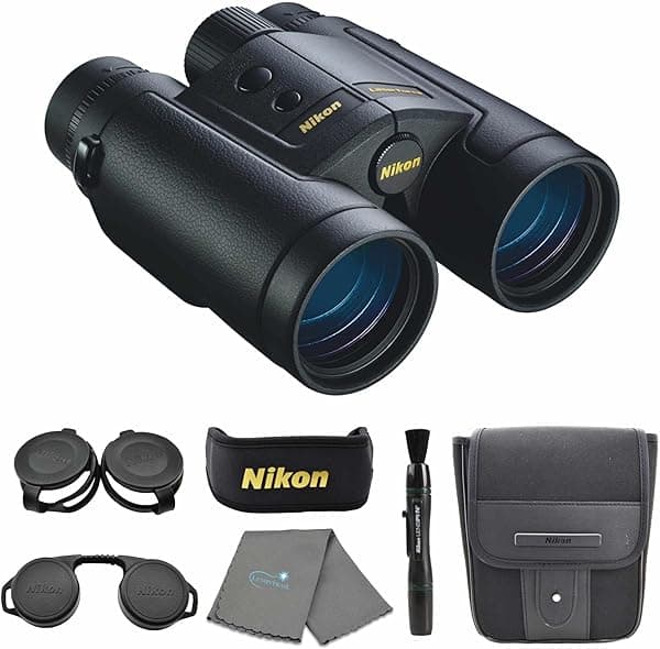 Nikon 10 x 42 LaserForce Rangefinder Binocular Bundle con Nikon Telémetro retráctil y arnés binocular 16212