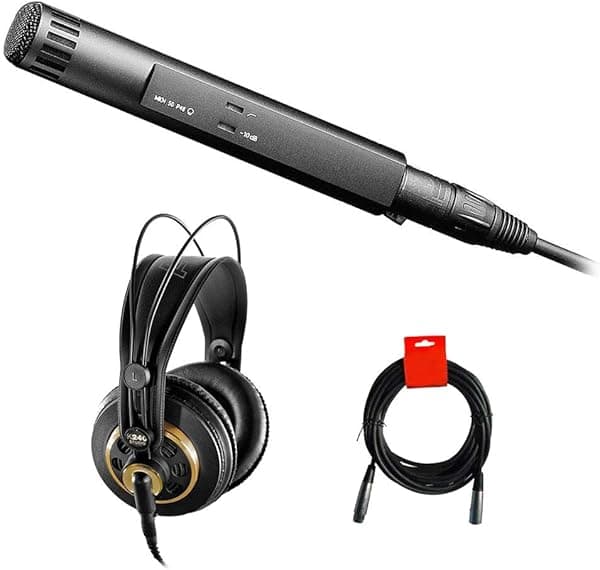 Sennheiser MKH 50 P48 Micrófono con auriculares AKG K 240 Studio Pro y paquete de cable XLR-XLR