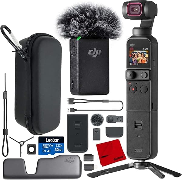 DJI Pocket 2 Creator Combo, gimbal estabilizador de 3 ejes con cámara 4K, CMOS de 1/1.7", foto de 64 MP, para Android e iPhone CP.OS.00000121.02, Vlogger Bundle con estuche rígido Deco Essentials E1DJIPOCKET2CC