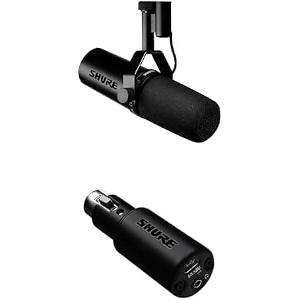 Shure Micrófono vocal dinámico SM7dB con preamplificador integrado para transmisión, podcast y grabación, interfaz digital XLR a USB MVX2U con conector para auriculares, preamplificador integrado con