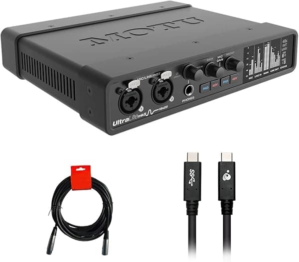 MOTU UltraLite-mk5 Desktop 18x22 USB Type-C Audio/MIDI Interfaz Bundle con IOGEAR USB Type-C a USB Type-C Cable y 20" XLR-XLR Cable