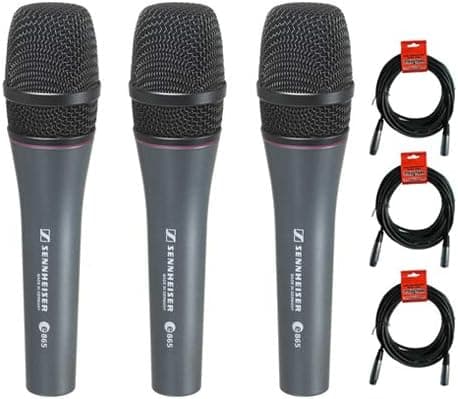 Sennheiser E865 Micrófono de condensador de mano súper cardioide (3 piezas) con cable XLR-XLR (3 piezas)
