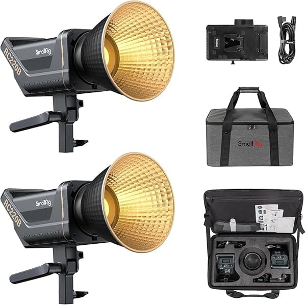 SmallRig RC 220B 2 PCS 220W Luz de video LED bicolor 2700K-6500K 84500 Lux@1M 96+ CRI 95+, luz de salida continua con 9 efectos de iluminación, placa de batería de montaje en V, control de 4010-SS