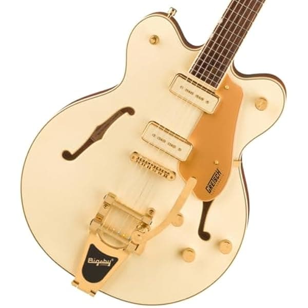 Gretsch Electromatic Pristine LTD - Guitarra eléctrica para diestros de doble corte de 6 cuerdas con cordal Bigsby (oro blanco) LTDPRISTINECBWHTGLD
