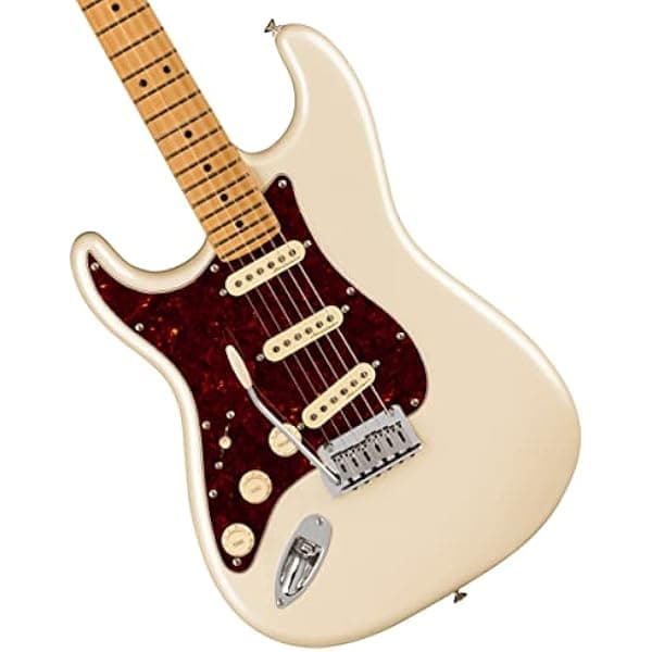 Fender Player Plus Stratocaster - Guitarra eléctrica para zurdos, perla olímpica con diapasón de arce PPSTRATLHMNOLP