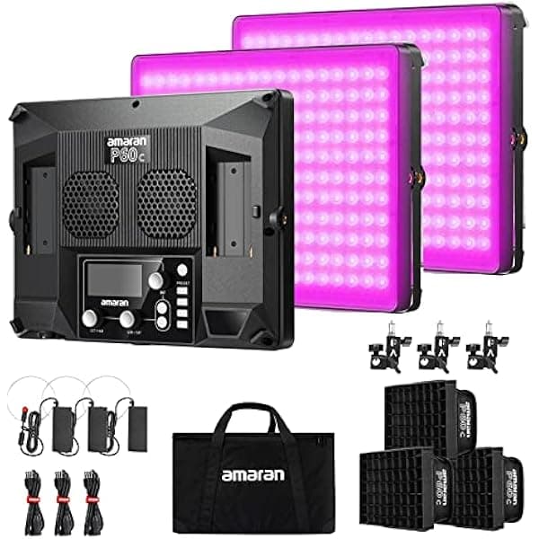 Aputure Amaran P60C-3-Lights-Kit RGBWW Led Panel Video Light, 60W Bi-Color 2500K-7500K, CRI95+/TLCI 96+, 5900lux@1m with Collapsible SOFTBOX, App Control WQVNBOOTOW